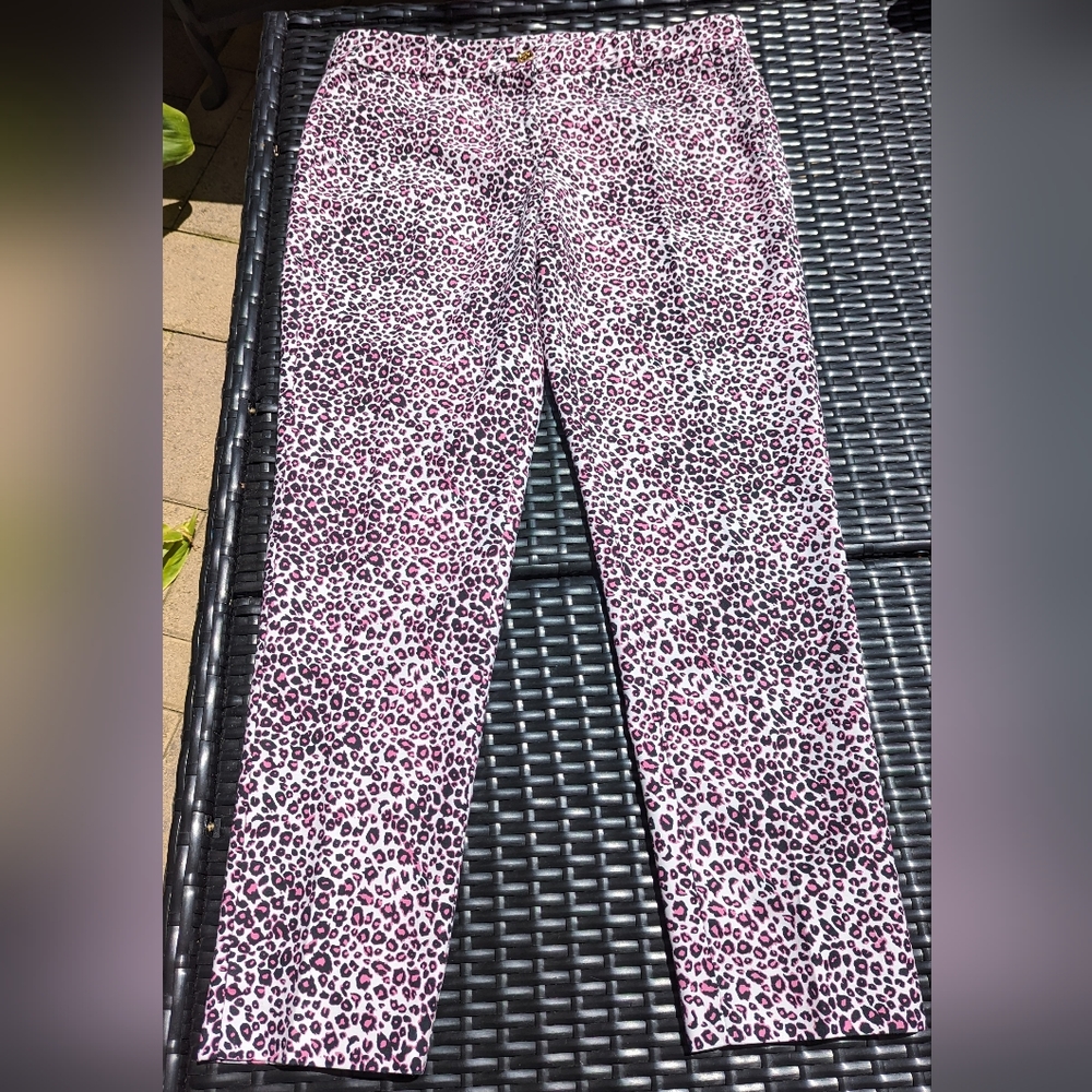 Michael Kors Size 10 Pink Black White  Cheetah Leopard Print Pants